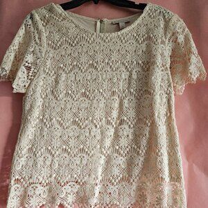 Ivory Crocheted Top with Bell Sleeves - Size L